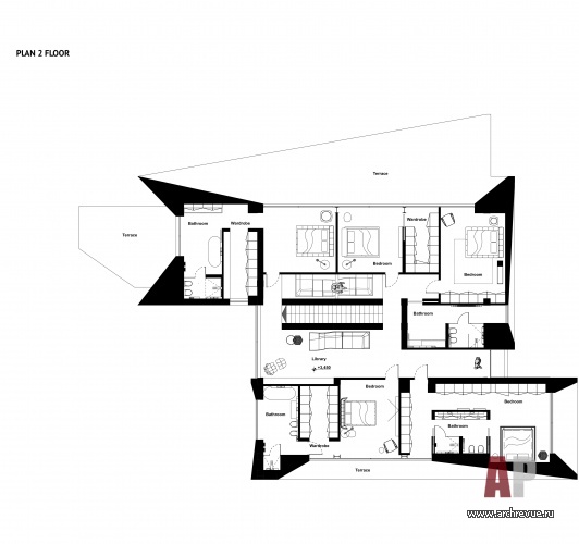 Планировка 2 этажа 3-х этажного дома с авторской архитектурой под Кишиневом.