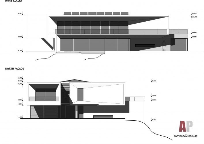 Планировка фасадов 3-х этажного дома с авторской архитектурой под Кишиневом