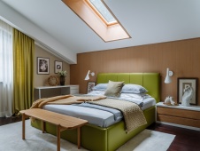 Фото интерьера спальни дома в современном стиле Фото интерьера мансарды дома в современном стиле