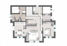 Планировка 1 этажа маленького 2-х этажного дома для семьи с ребенком.