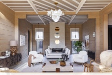 Фото интерьера гостиной деревянного дома в стиле фьюжн