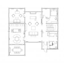 Планировка 1 этажа 2-х этажного дома из бруса со вторым светом в гостиной.