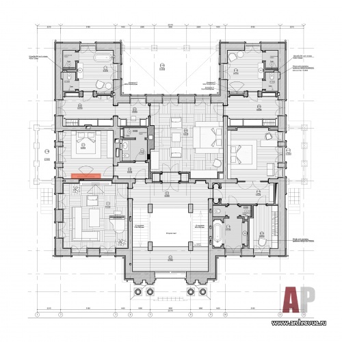 Планировка 2 этажа 2-х этажного традиционного дома в Подмосковье.