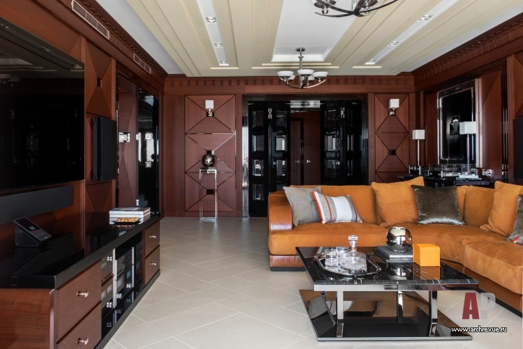 Фото интерьера гостиной пентхауса в стиле ар-деко
