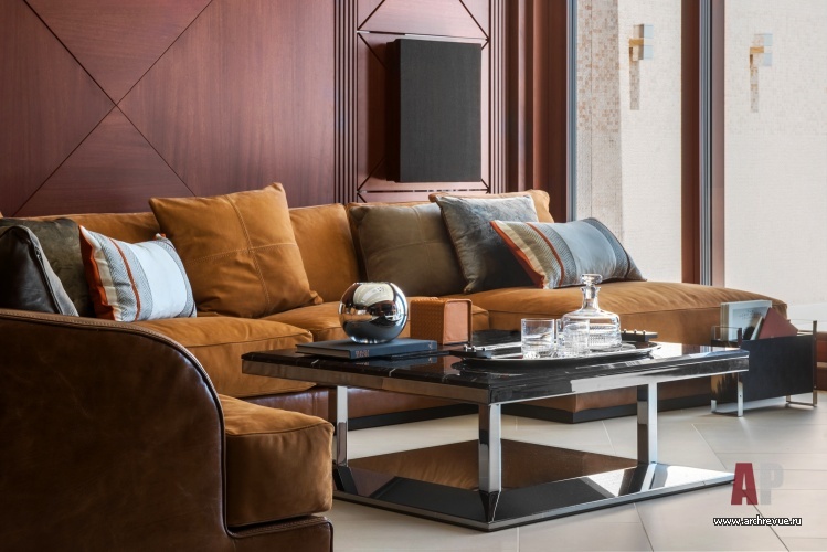 Фото интерьера гостиной пентхауса в стиле ар-деко