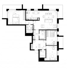 Дизайнерская планировка 4-х комнатной квартиры с балконом и двумя угловыми террасами.
