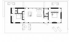 Планировка небольшого дома-павильона в современном стиле.