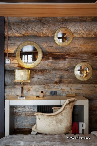 Фото интерьера спальни деревянного дома в современном стиле