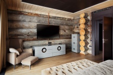 Фото интерьера спальни деревянного дома в современном стиле