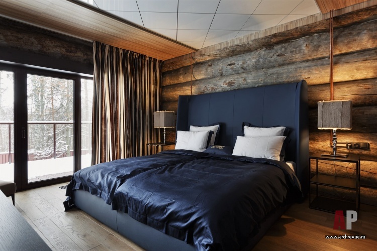 Фото интерьера спальни деревянного дома в современном стиле
