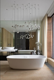 Фото интерьера санузла дома в стиле минимализм Фото интерьера ванной комнаты дома в стиле минимализм