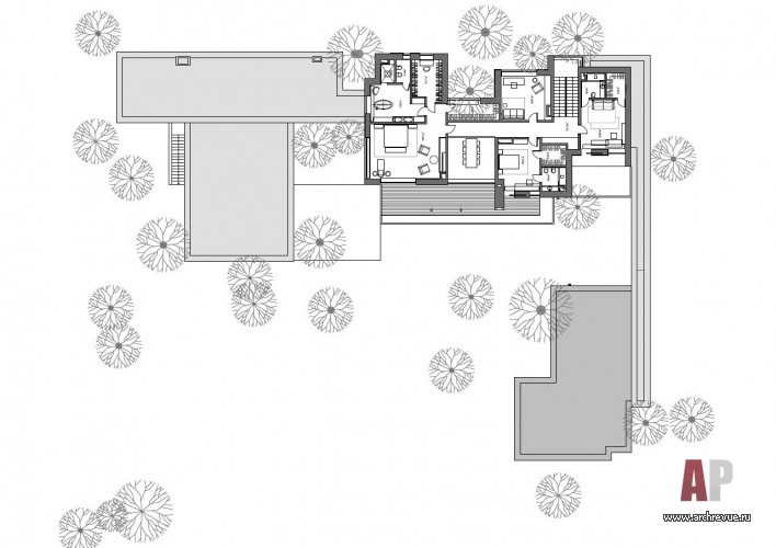 Планировка 2 этажа 2-х этажной современной виллы в Подмосковье.