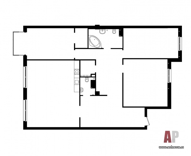 План 4-х комнатной квартиры до перепланировки.