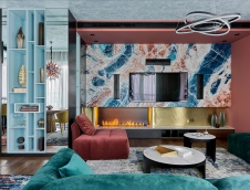Фото интерьера каминной квартиры в стиле фьюжн