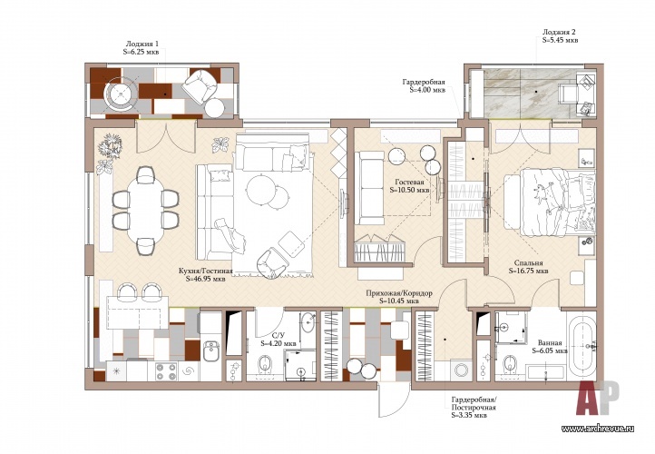 Планировка 3-комнатной квартиры для холостяка.