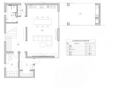 Планировка 1 этажа 2-х этажного дома с минималистской архитектурой для семейного проживания.