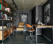 Фото интерьера кабинета двухэтажной квартиры в стиле лофт