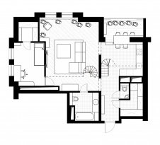 Дизайнерская планировка 1 этажа с расстановкой мебели.