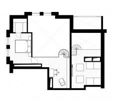 Дизайнерская планировка антресольного этажа с расстановкой мебели.