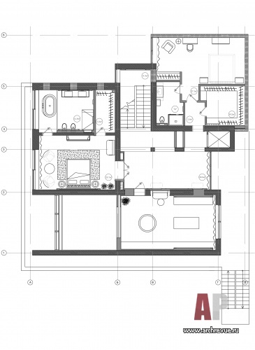Перепланировка 2 этажа типового 4-х этажного коттеджа в Сочи. Общая площадь – 750 кв. м.