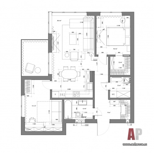 Планировка 3-х комнатной квартиры в ЖК «Рублево». Общая площадь – 85 кв. м.