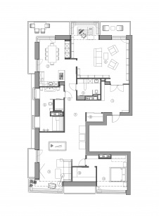 Планировка большой 3-х комнатной квартиры для холостяка на Западе Москвы.
