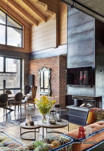 Фото интерьера каминной дома в стиле шале