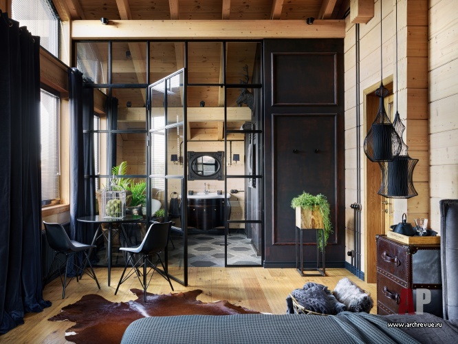 Фото интерьера спальни дома в стиле шале