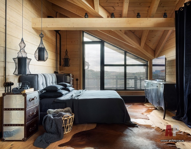 Фото интерьера спальни дома в стиле шале