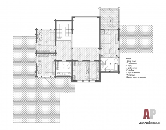 Планировка мансарды 3-х этажного шале со СПА и бассейном.