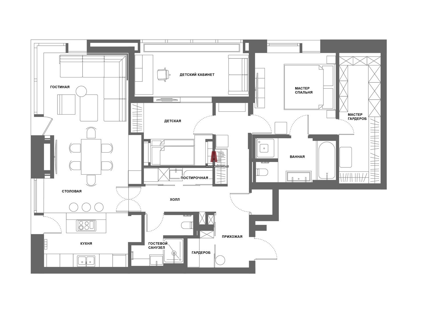 Планировка 3-х комнатной квартиры на 1 этаже одного из корпусов ЖК ...