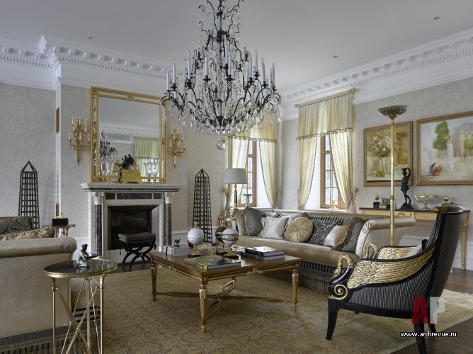 Фото интерьера гостиной резиденции в классическом стиле