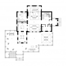 Планировка 1 этажа 4-х этажного особняка в классике.