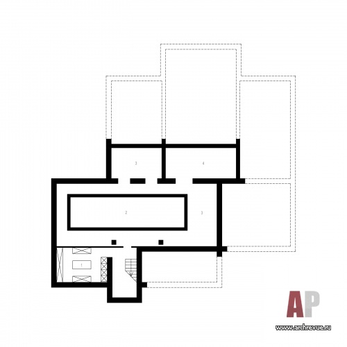 Планировка подвала 4-х этажного особняка в классике.