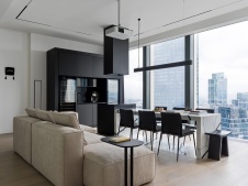 Фото интерьера гостиной квартиры в стиле минимализм Фото интерьера столовой квартиры в стиле минимализм