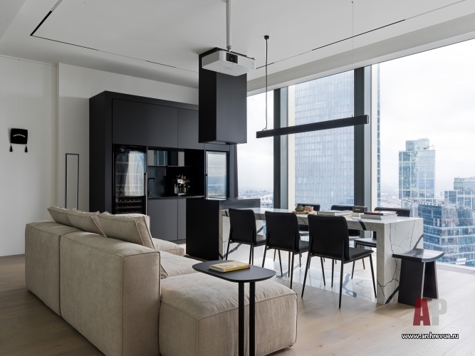 Фото интерьера гостиной квартиры в стиле минимализм Фото интерьера столовой квартиры в стиле минимализм