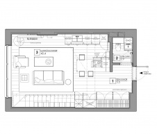 План 1 этажа 4-х этажного семейного лофта. Общая площадь - 120 кв. м.