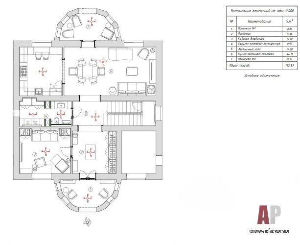 Планировка 1 этажа 3-х этажного дома для большой семьи в Подмосковье.