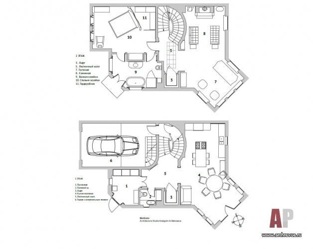 Планировка 1 и 2 этажа 4-х этажного дома в Подмосковье.