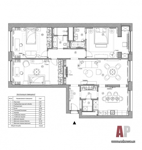 План 4-х комнатной квартиры в новостройке бизнес-класса.