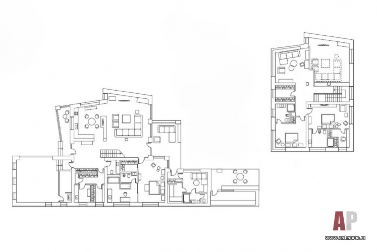 Планировка 1 и 2 этажей современного 2-х этажного дома под Минском.