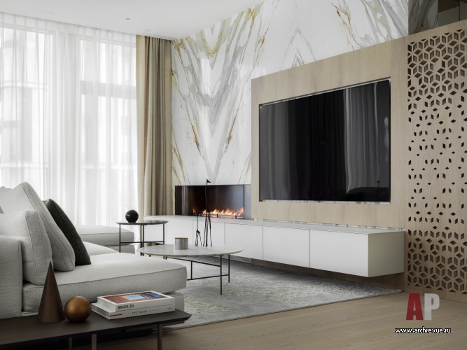 Фото интерьера каминной квартиры в стиле минимализм