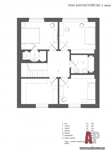 Планировка 2 этажа небольшого 2-х этажного дома в Подмосковье.