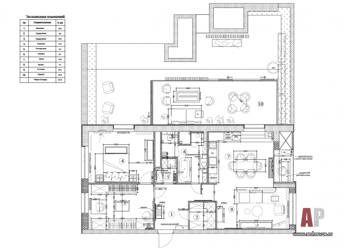 Планировка небольшой 3-х комнатной квартиры, 95 кв. м.