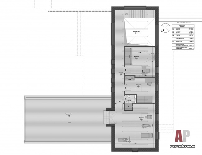 План второго этажа двухэтажного дома в Подмосковье.