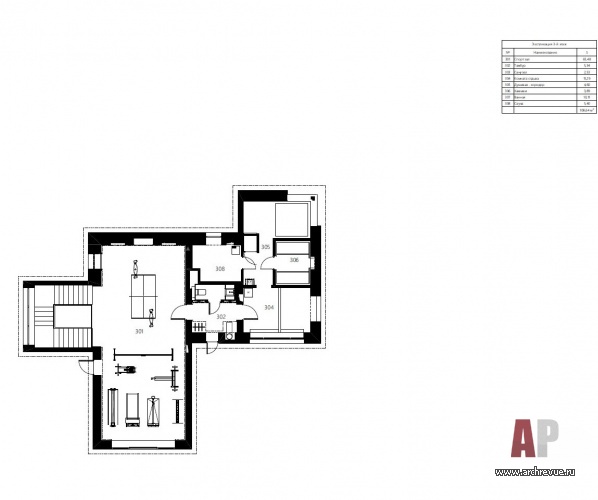 План третьего этажа трехэтажного дома в поселке Малаховка. Общая площадь: 752 кв. м.