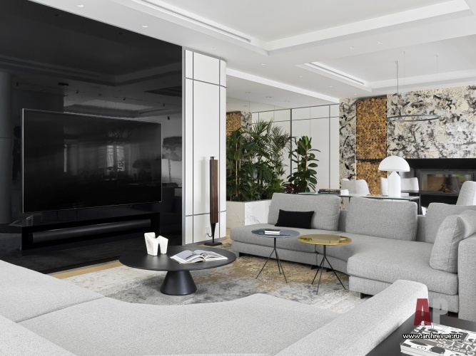 Фото интерьера гостиной квартиры в стиле минимализм 