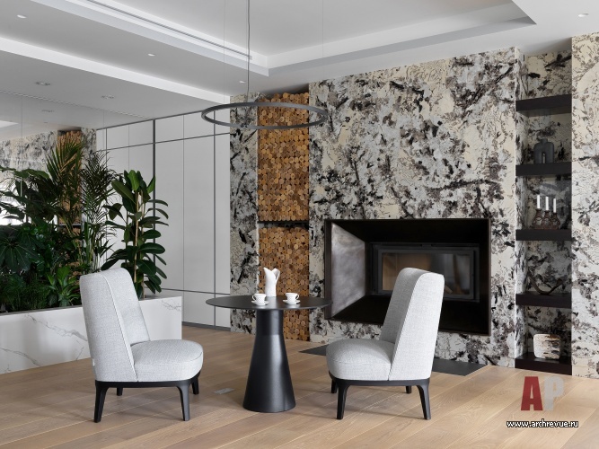 Фото интерьера каминной квартиры в стиле минимализм 