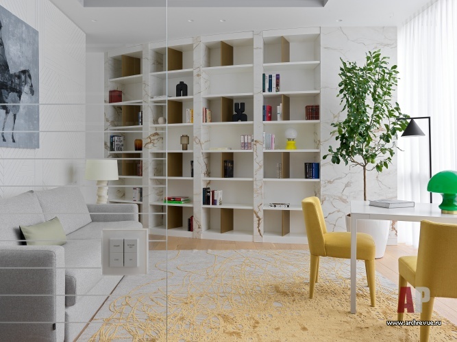 Фото интерьера библиотеки квартиры в стиле минимализм 