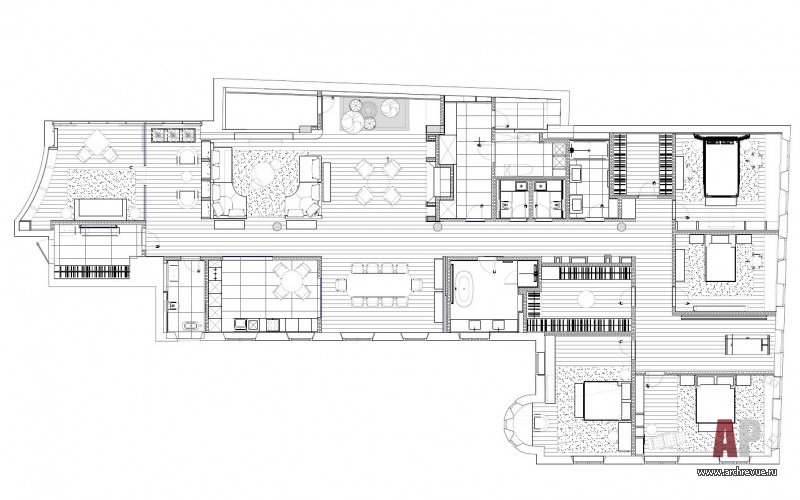План большой семейной квартиры на Якиманской набережной. Общая площадь – 350 кв. м.